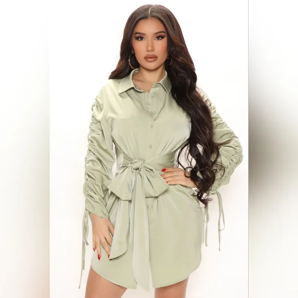 knee length dresses for ladies Daphne Sage Satin Mini Dress - 12 main image 1